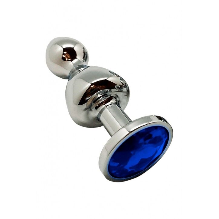 SO7419 Металлическая анальна пробка Wooomy Lollypop Double Ball Metal Plug Blue L диаметр 3,5, длина 10,5см