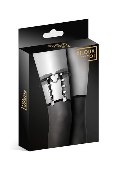 SO2223 Гартер на ногу Bijoux Pour Toi - WITH HEART AND SPIKES Black, сексуальная подвязка с сердечком
