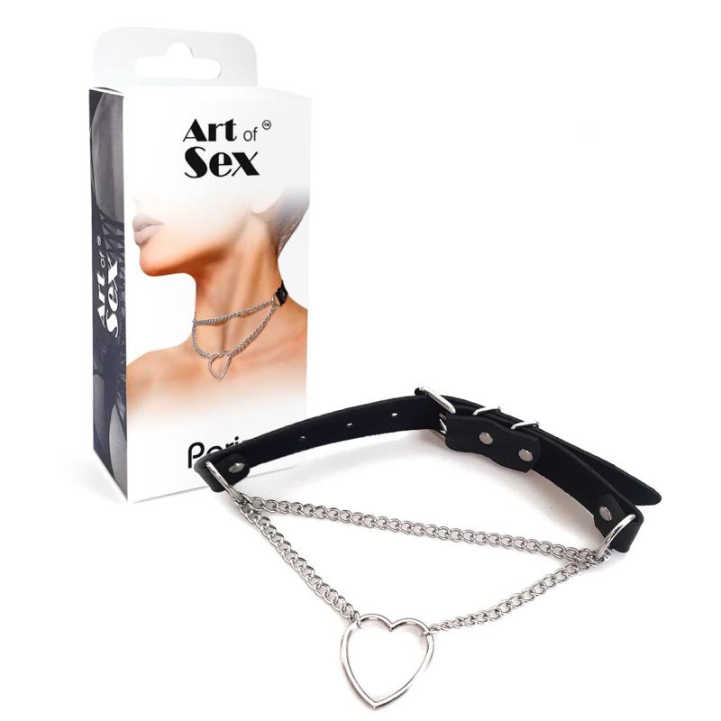 SO6799 Чокер на шею Сердце Art of Sex - Paris, из натуральной кожи, цвет Черный