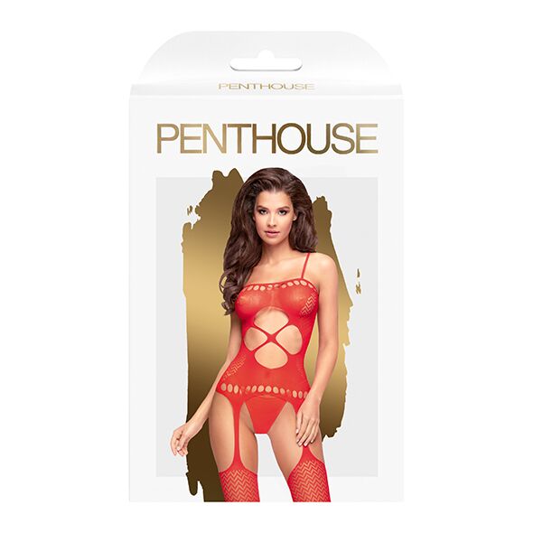 SO5269 Бодистокинг с вырезом на животике Penthouse - Hot Nightfall Red XL