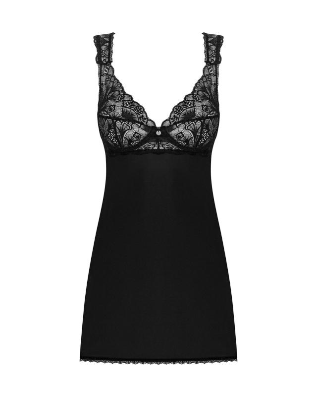 SO8631 Сорочка бэби-долл с кружевом на груди Obsessive Donna Dream babydoll M/L Black, стринги