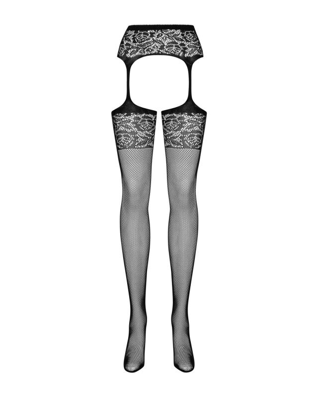 SO7273 Сетчатые чулки-стокинги с имитацией гартеров Obsessive Garter stockings S500 S/M/L, черные, с доступ