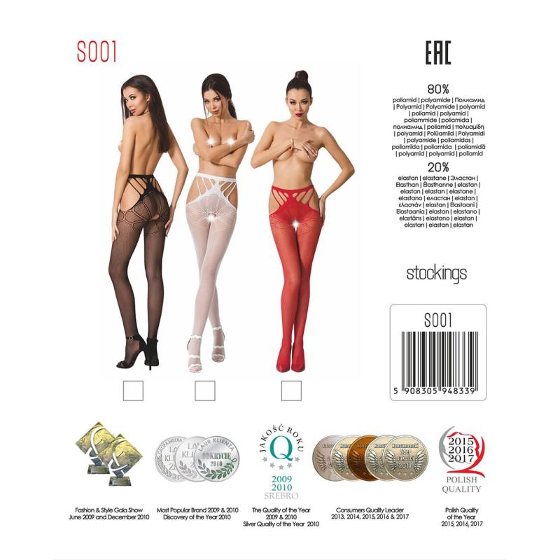 PSS001R Эротические колготки-бодистокинг Passion S001 red, с доступом и с открытыми бедрами