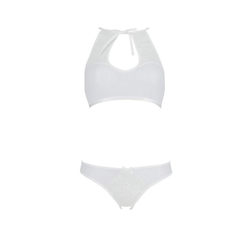 SO5844 Комплект: бра, трусики с ажурным декором и открытым шагом Ursula Set white L/XL — Passion
