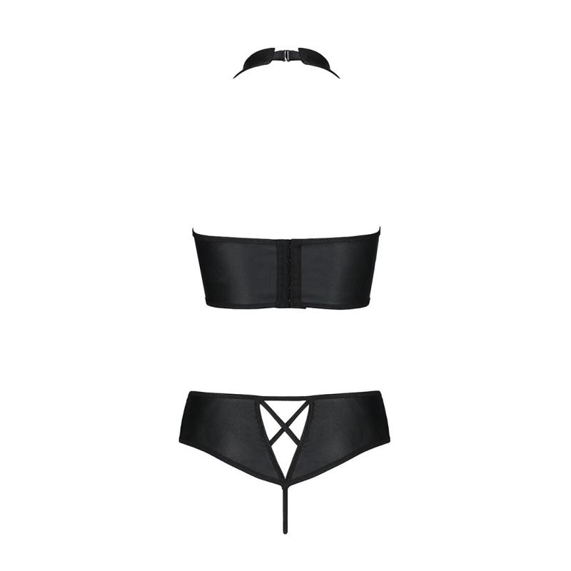 SO5367 Комплект из эко-кожи Nancy Bikini black L/XL - Passion, бра и трусики с имитацией шнуровки