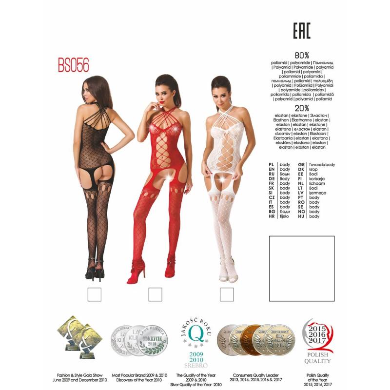 PBS056R Бодистокинг Passion BS056 red, комбинезон, имитация чулок