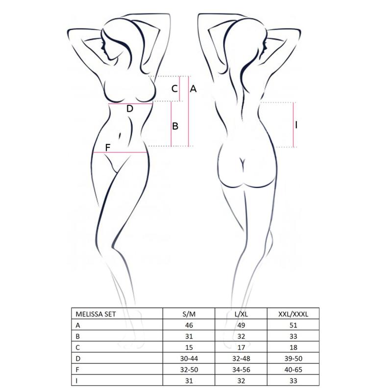 EL15905 Комплект белья MELISSA SET black S/M - Passion: лиф-сорочка со шнуровкой и трусики