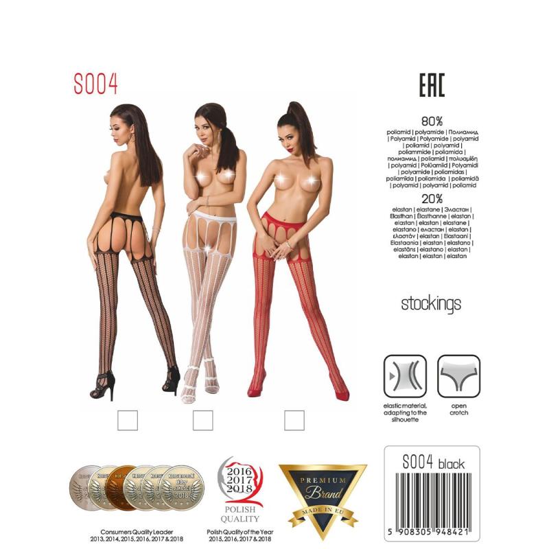 PSS004B Эротические колготки-бодистокинг Passion S004 black, имитация высоких чулок и тоненького пояска