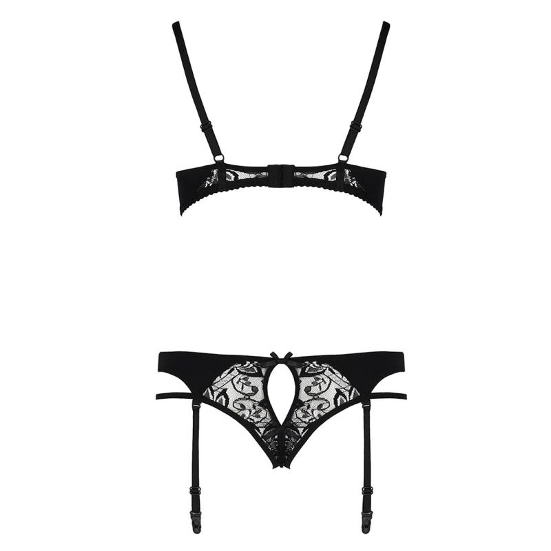 EL15805 Комплект белья PAULINE SET black S/M - Passion: стрэпы: лиф, стринги и пояс для чулок