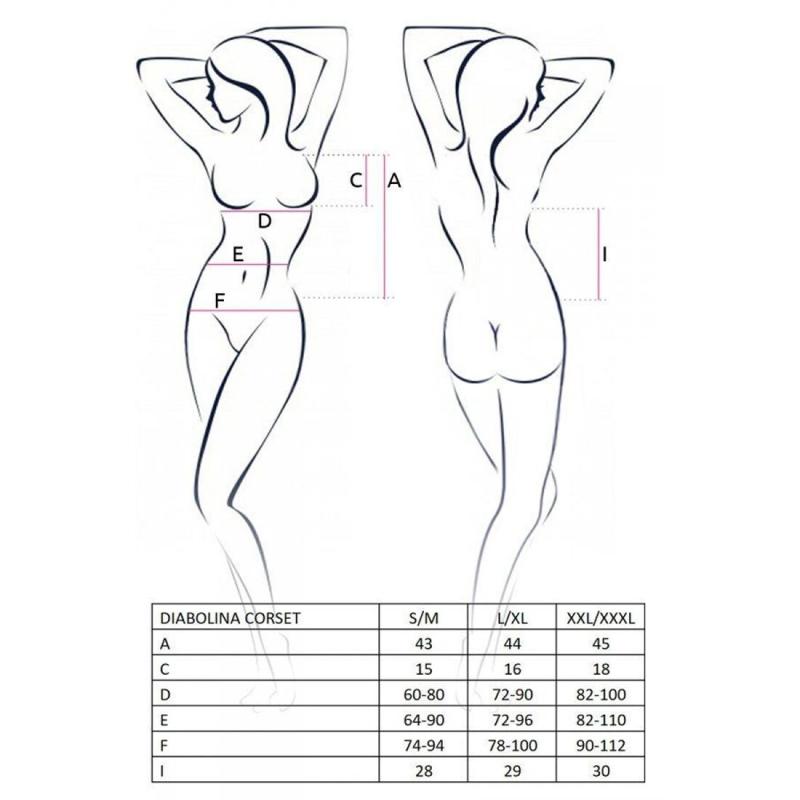 PS25804 Корсет с открытой грудью DIABOLINA CORSET black L/XL - Passion, пажи, трусики, полупрозрачный