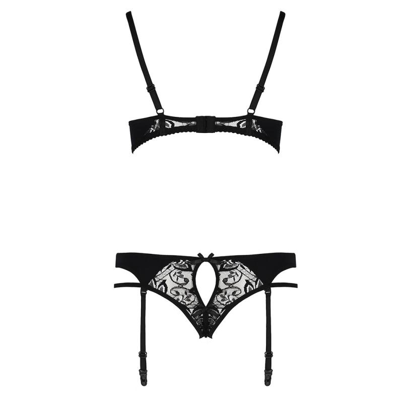 EL15806 Комплект белья PAULINE SET black XXL/XXXL - Passion: стрэпы: лиф, стринги и пояс для чулок
