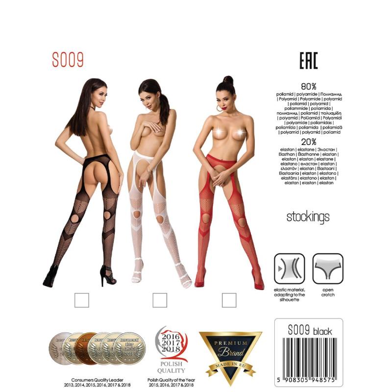 PSS009B Эротические колготки-бодистокинг Passion S009 black, имитация чулок и пояса