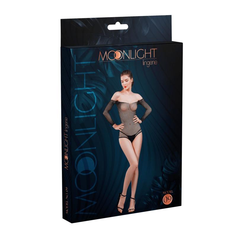 SO6342 Сетчатое боди со стразами Moonlight Model 09 XS-L Black, открытые плечи