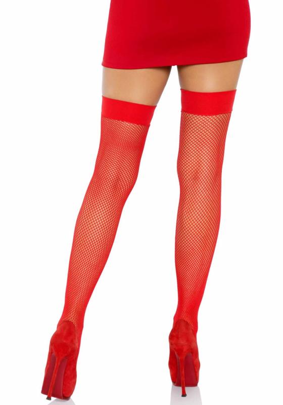 SO7971 Чулки-сетка с атласным бантиком Leg Avenue Fishnet Thigh Highs With Bow Red, one size