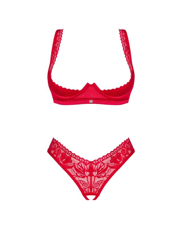 SO8654 Комплект белья Obsessive Lacelove cupless 2-pcs set XL/2XL Red, открытый доступ, открытая грудь