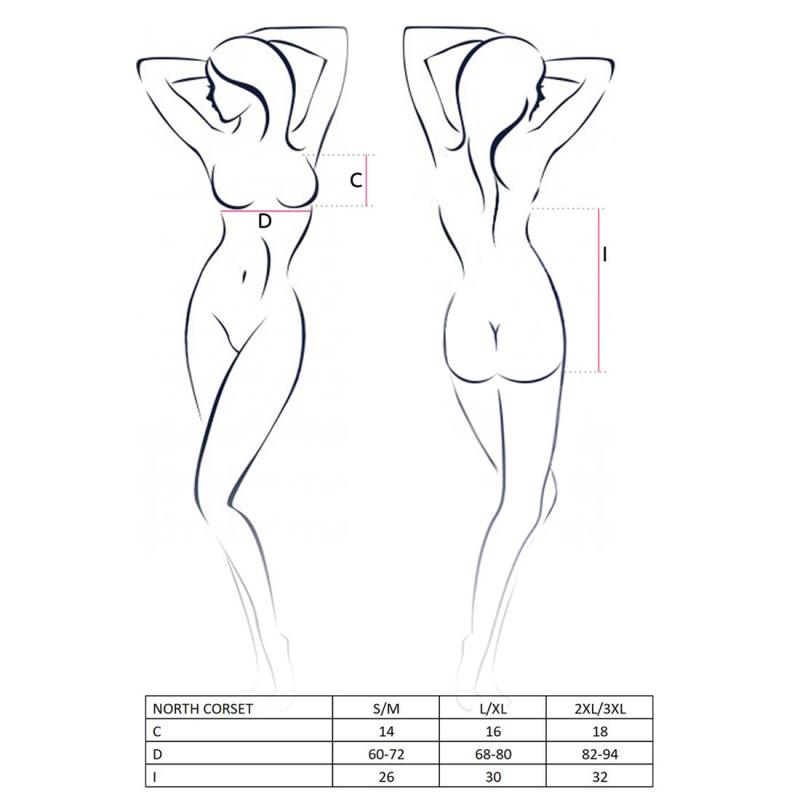 PS24005 Корсет с открытой грудью NORTH CORSET black S/M - Passion Exclusive, пажи, трусики, шнуровка