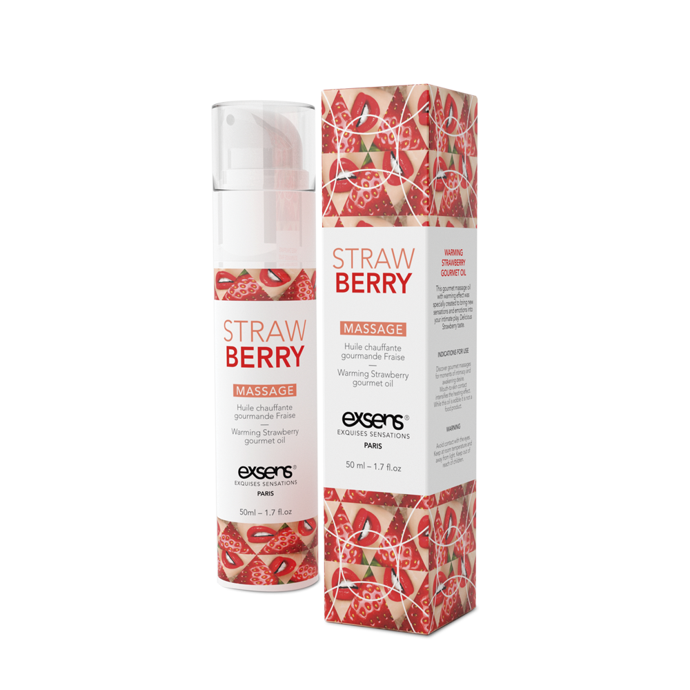SO2359 Массажное масло EXSENS Strawberry 50 мл разогревающее, без сахара, без парабенов, съедобное