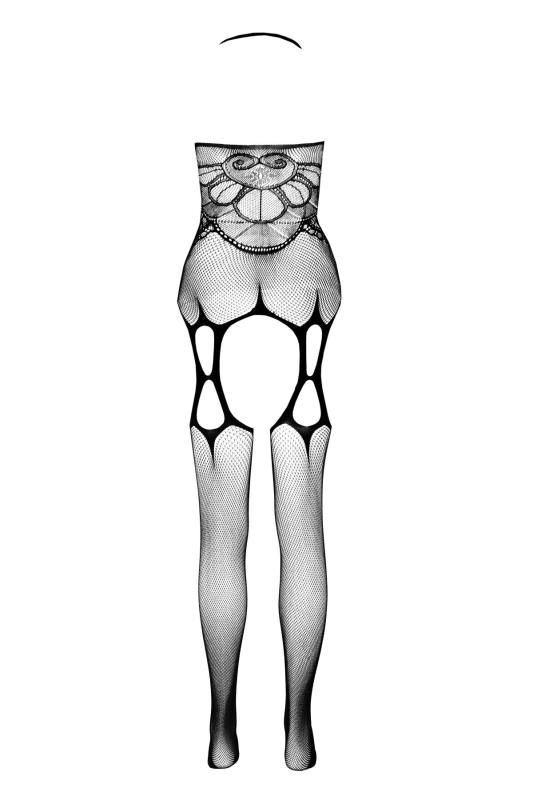 SO7068 Бодистокинг Passion ECO BS002 black, с доступом, имитация подвязок, абстрактный рисунок