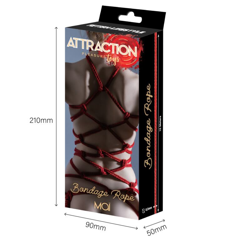 SO6574 Веревка для BDSM MAI Bondage Rope Red, длина 10 м, диаметр 6,5 мм, полиэстер