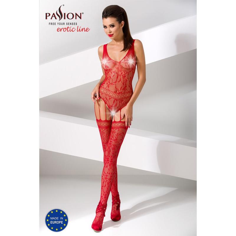 PBS051R Бодистокинг Passion BS051 red, комбинезон, имитация чулок и боди