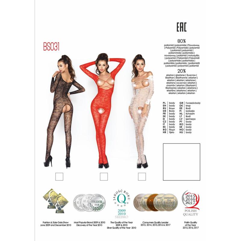 PBS031B Бодистокинг Passion BS031 black, комбинезон с открытой грудью