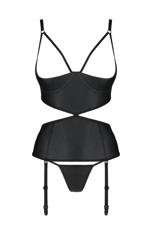 SO8446 Корсет с открытой грудью Passion JANNIES CORSET S/M black, стринги в наборе