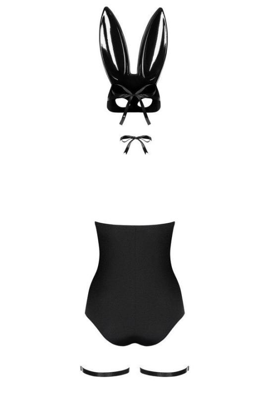 SO7702 Еротичний костюм кролика Obsessive Bunny costume L/XL, black, боді, чокер, гартери, панчохи, маска