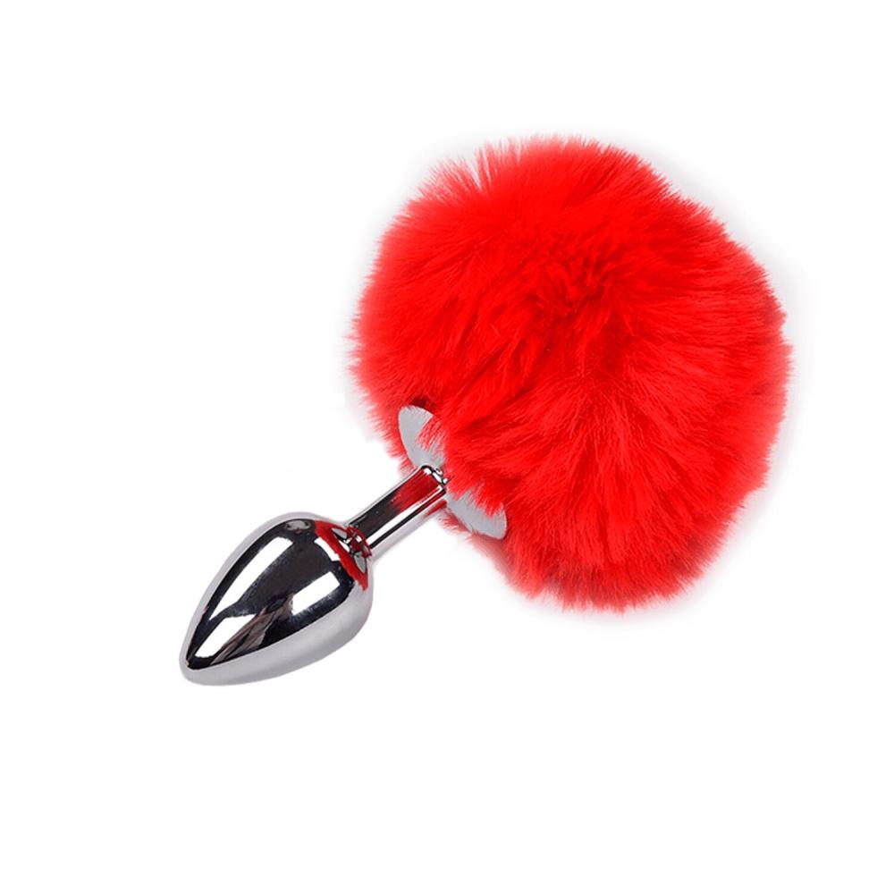 SO6314 Металлическая анальная пробка Кроличий хвостик Alive Fluffy Plug S Red, диаметр 2,8 см