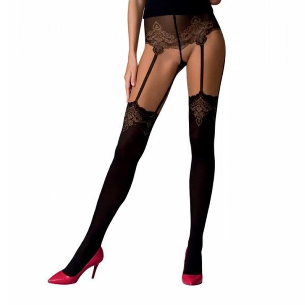 SO4287 Колготки с эффектом чулок на подвязках Passion TI112 nero-gold 1/2 (60/20 den)