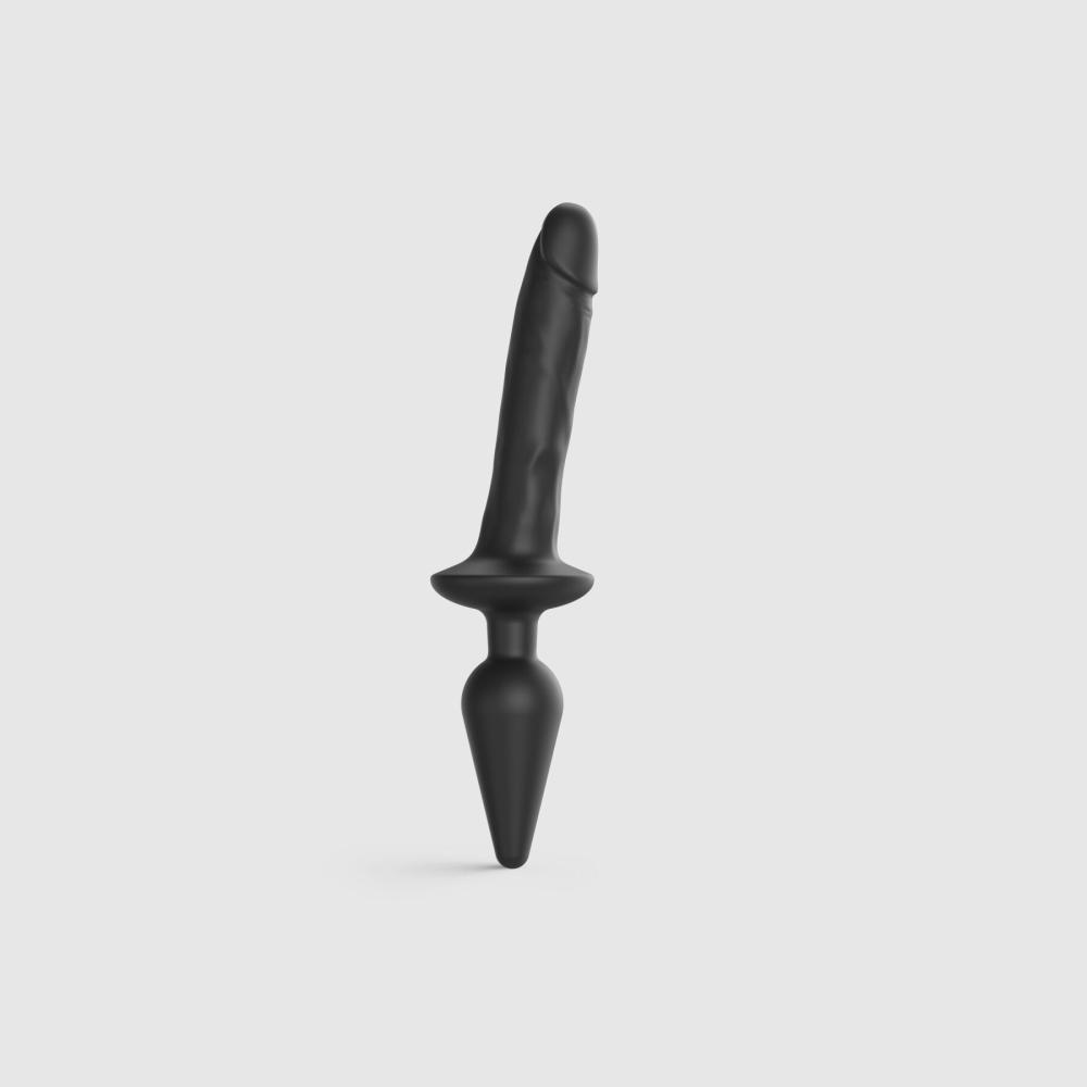 SO6828 Анальная пробка с дилдо 2в1 Strap-On-Me SWITCH PLUG-IN REALISTIC DILDO Black L, диаметр 4,5/3,4 см