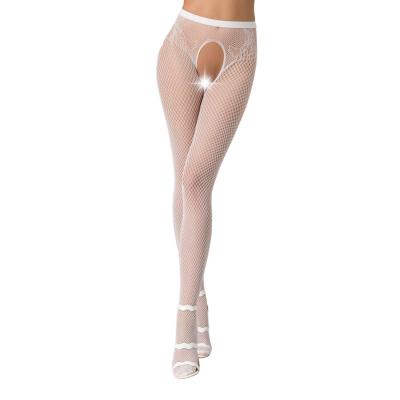 Эротические колготки-бодистокинг Passion S019 white, имитация трусиков ажурных с доступом, в сеточку