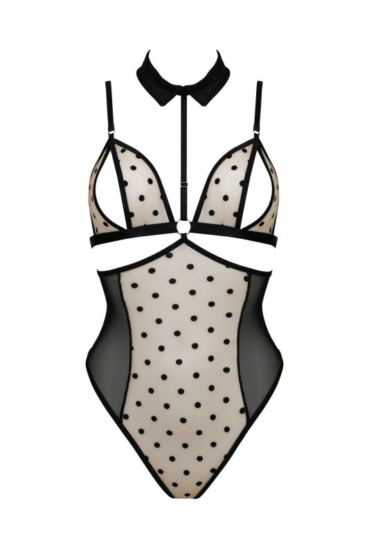 SO8425 Боди с открытой грудью Passion DOMINICA BODY S/M beige, воротник-чокер, корсет