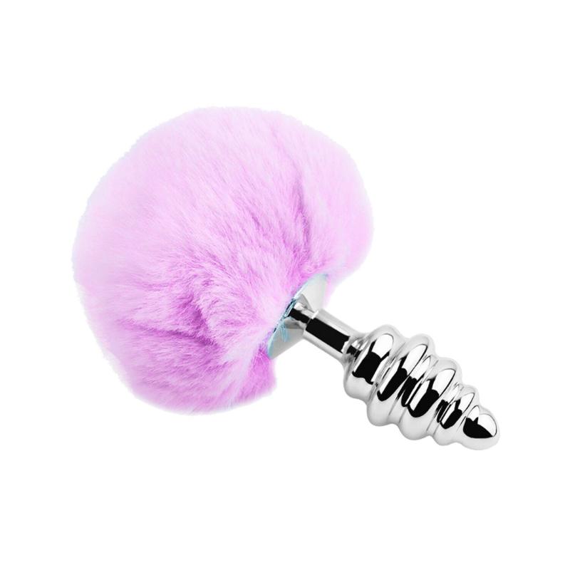 SO6310 Металлическая анальная пробка Кроличий хвостик Alive Fluffy Twist Plug L Purple, диаметр 3,8 см