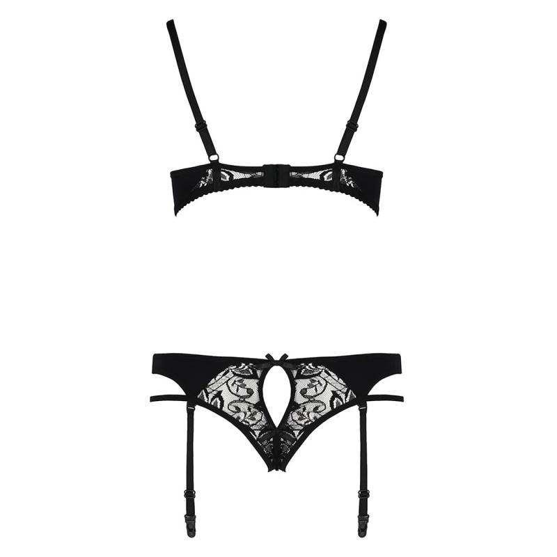 EL15804 Комплект белья PAULINE SET black L/XL Passion: стрэпы: лиф, стринги и пояс для чулок