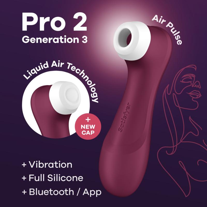 SO7774 Вакуумный клиторальный стимулятор Satisfyer Pro 2 Generation 3 with Liquid Air Connect App Wine Red