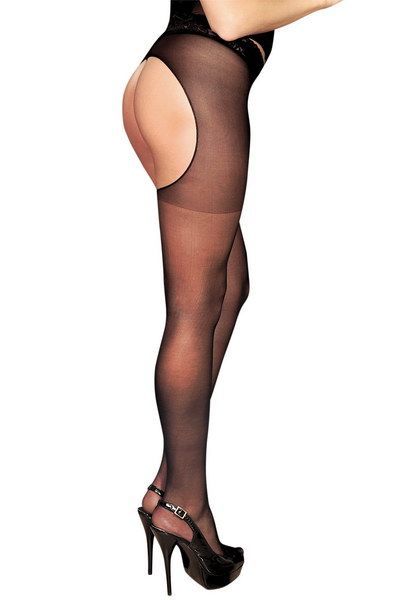 SO1914 Колготки-чулки с поясом Anne De Ales LOLA T2 Black, с доступом и открытой попой