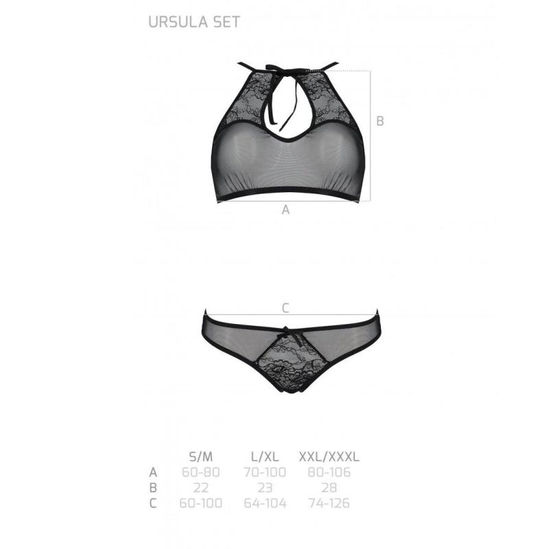 SO5841 Комплект: бра, трусики с ажурным декором и открытым шагом Ursula Set black L/XL — Passion