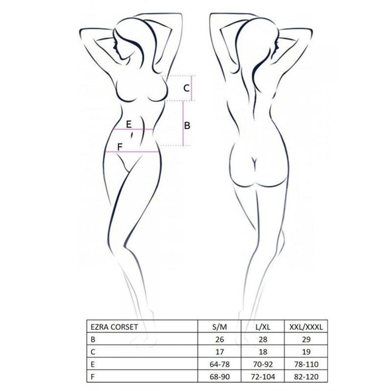 PS26007 Корсет с декольте ERZA CORSET black L/XL - Passion, пажи, трусики, полупрозрачный