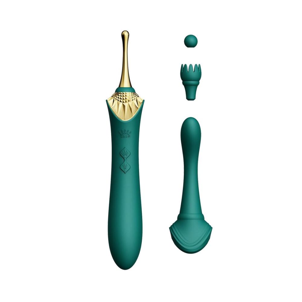 SO6652 Вагинально-клиторальный вибратор Zalo — Bess Turquoise Green, многофункциональный с насадками