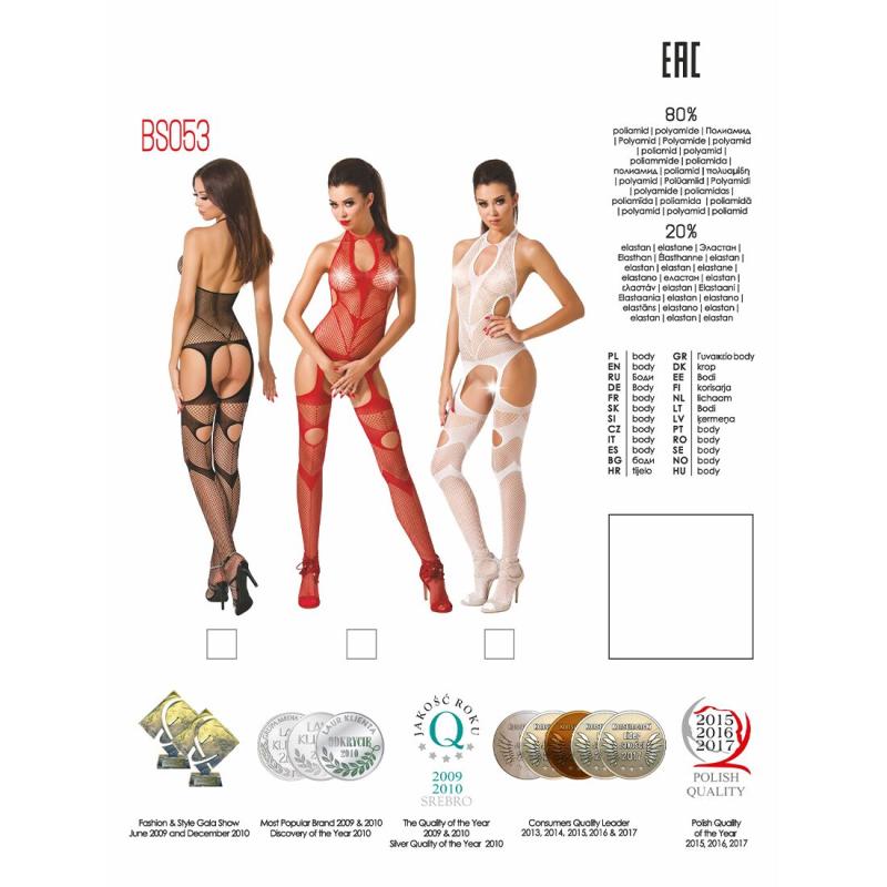 PBS053R Бодистокинг Passion BS053 red, комбинезон, имитация чулок и пояса