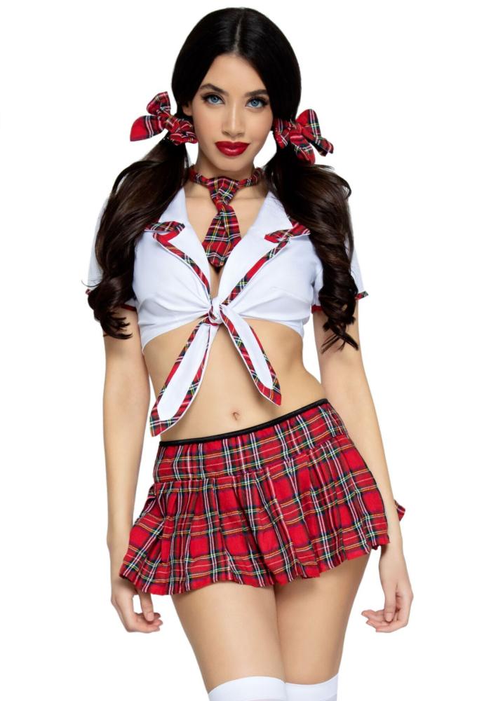 SO7997 Костюм школярки Leg Avenue Miss Prep School S/M, топ, спідниця, краватка, бантики