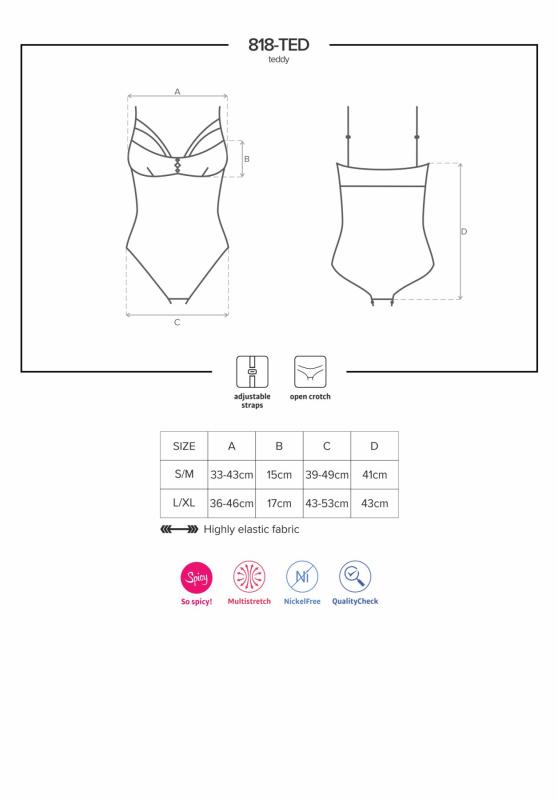 SO7169 Кружевное боди с доступом 818-TED-1 teddy S/M, черное