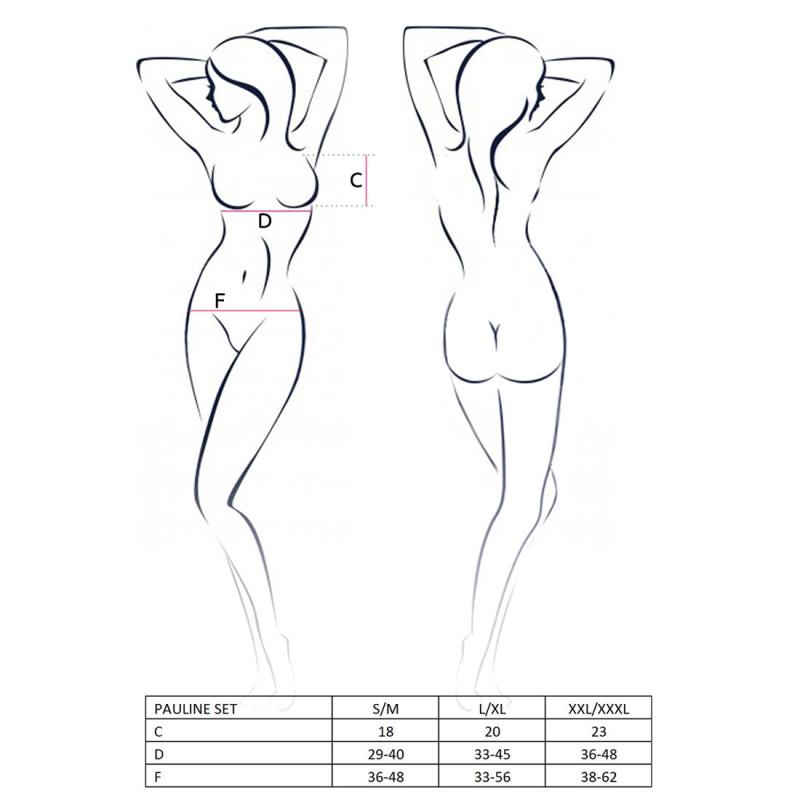 EL15804 Комплект белья PAULINE SET black L/XL Passion: стрэпы: лиф, стринги и пояс для чулок