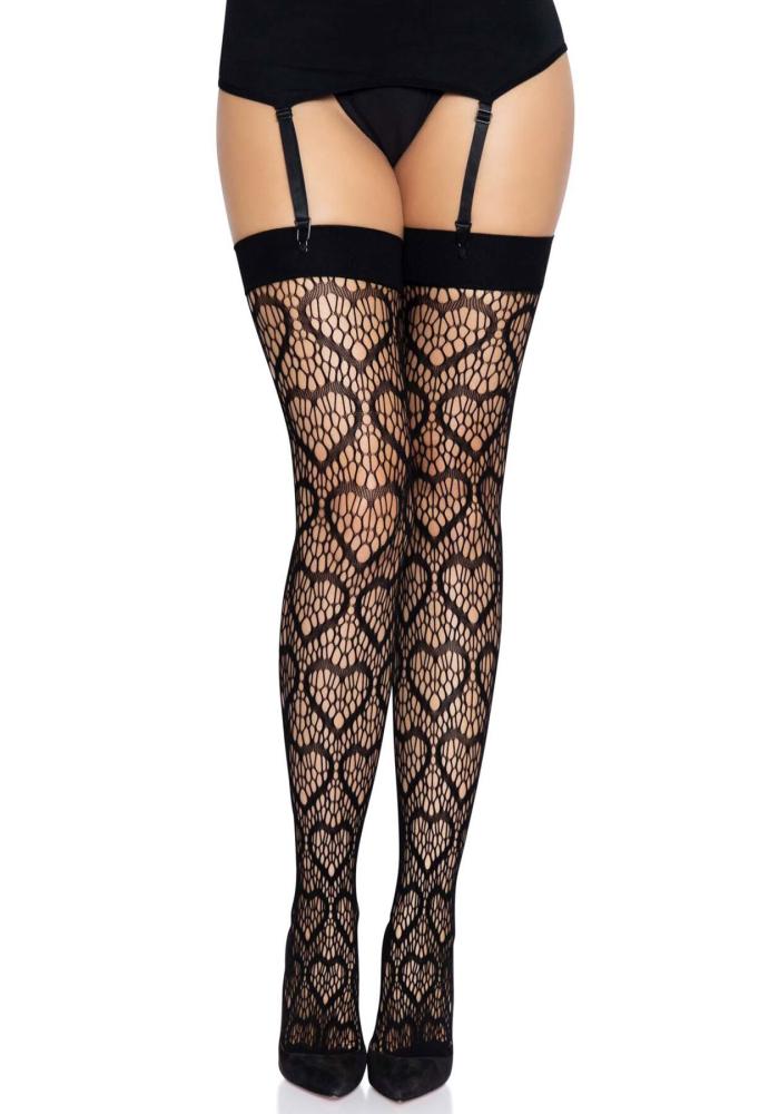 SO7909 Ажурные чулки с сердечками Leg Avenue Heart Black, one size