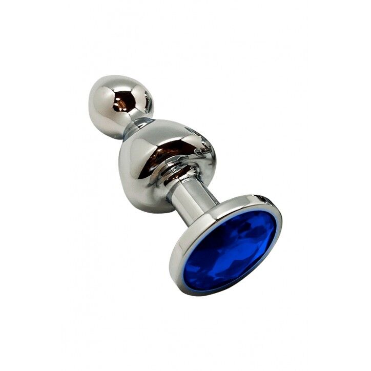 SO7422 Металлическая анальная пробка Wooomy Lollypop Double Ball Metal Plug Blue M диаметр 3,1, длина 9,4 с
