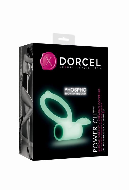MD1397 Эрекционное кольцо Dorcel Power Clit White PHOSPHO с вибрацией, белое, светится в темноте