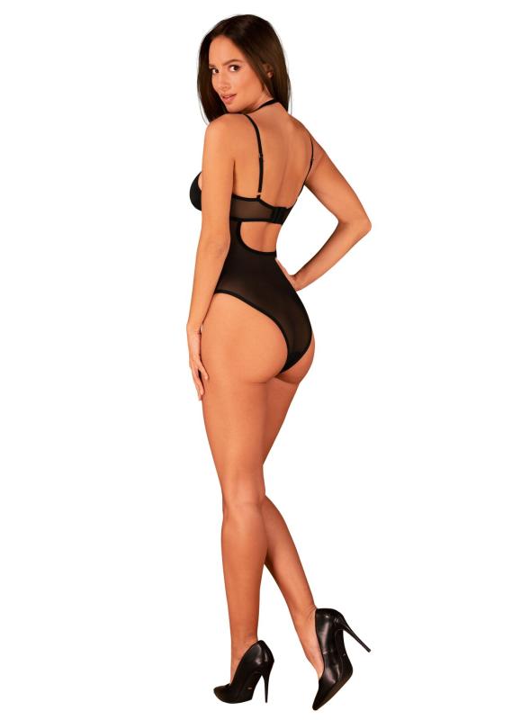 SO8665 Прозрачное боди Obsessive Selinne teddy M/L Black, мелкая сетка, двойные бретели