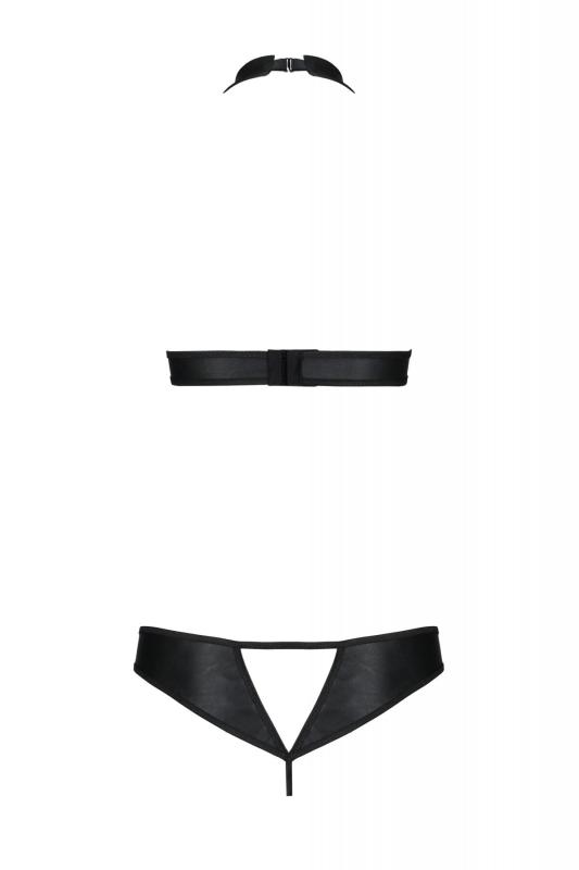 SO7101 Комплект из экокожи Passion Malwia Set with Open Bra 6XL/7XL black, топ и трусики с люверсами