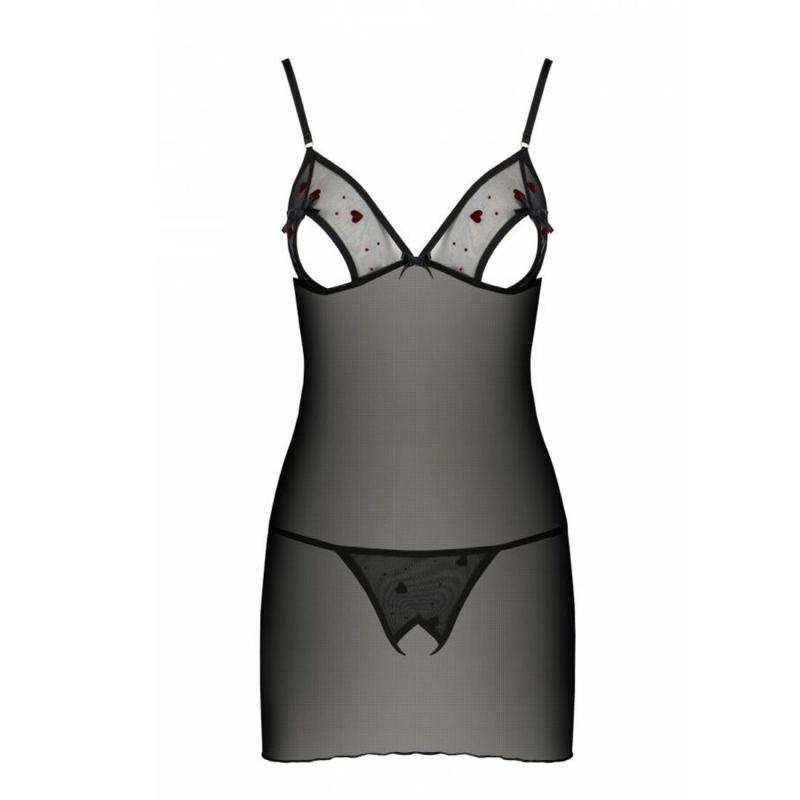 SO4760 Сорочка с вырезами на груди + стринги LOVELIA CHEMISE black S/M - Passion