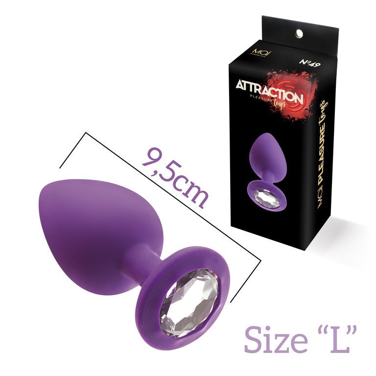 SO4629 Анальная пробка с кристаллом MAI Attraction Toys №49 Purple, длина 9,5см, диаметр 4см